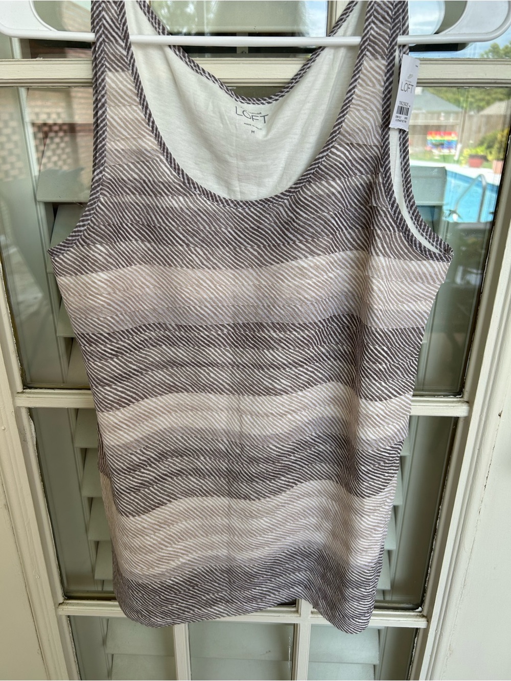 LOFT Striped Scoop Neck Tank in Cream and Brown